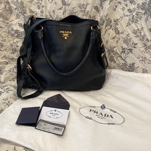 PRADA SACCA 2 MANICI Calfskin Bag in Nero (Black)